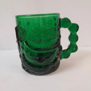 Vintage Arcoroc Emerald Green Glass Christmas Snowman Mug - France